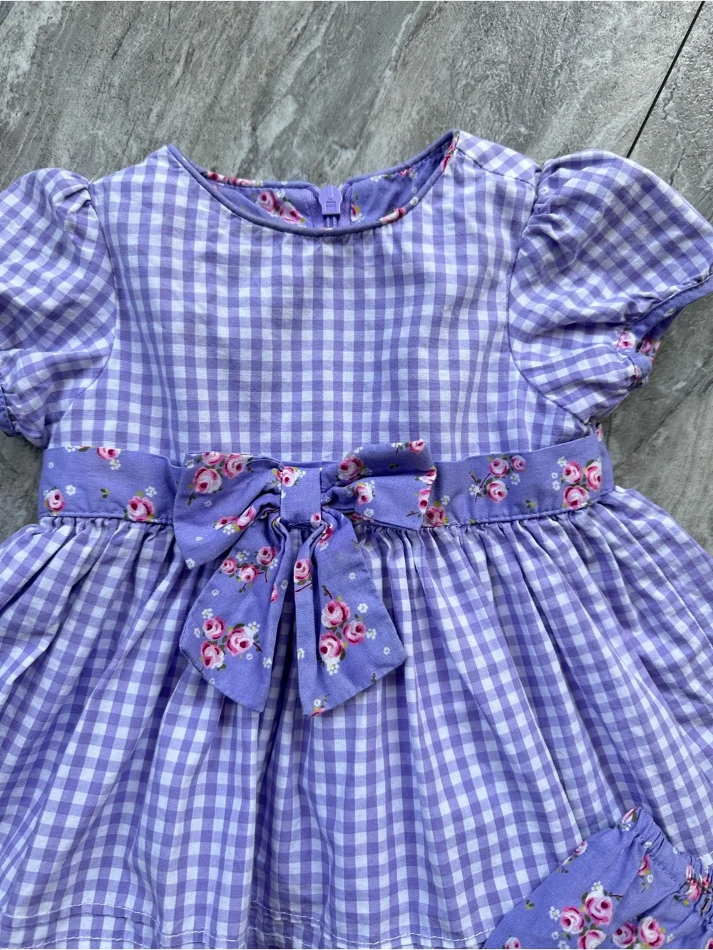 Lavender Gingham Baby Dress with Floral Bow Made with Love by Place 3/6